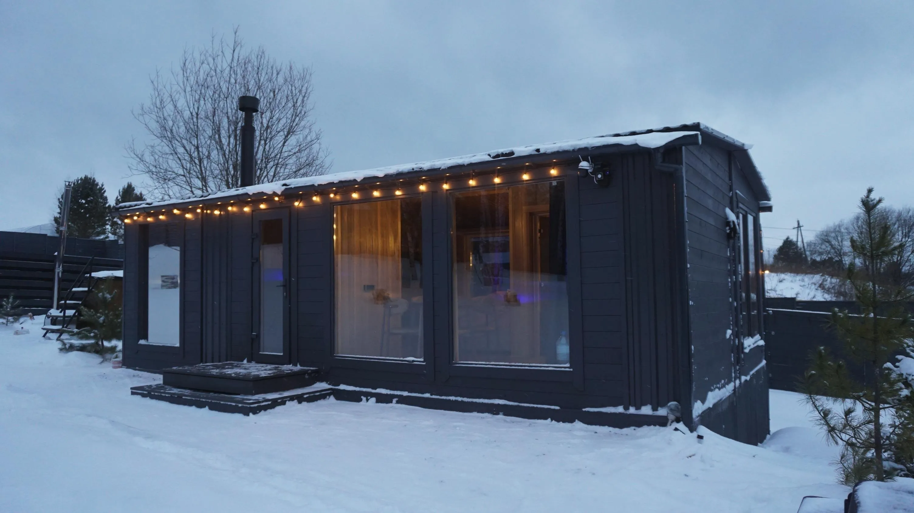 Внешний вид дома-бани Гармония зимой